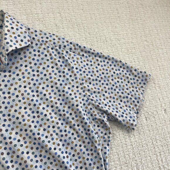 7 Downie St Mens Sz L Short Sleeve Button Up Shirt Multicolor Polka Dots AOP - Picture 4 of 14